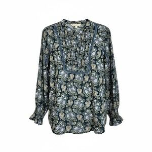 Linda Anderson Small Floral Print Pintuck Pleated Long Sleeve‎ Blouse Top